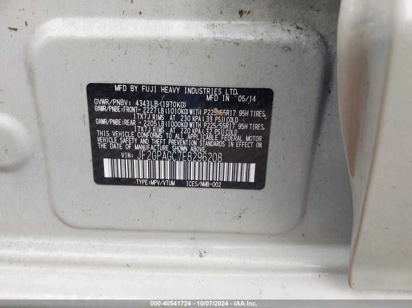 2014 SUBARU XV CROSSTREK 2.0I LIMITED - JF2GPAGC7E8296208