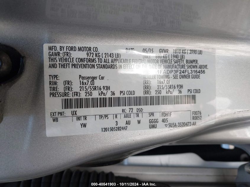 1FADP3F24FL316456 2015 Ford Focus Se