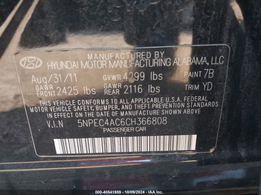 5NPEC4AC6CH366808 2012 Hyundai Sonata Limited