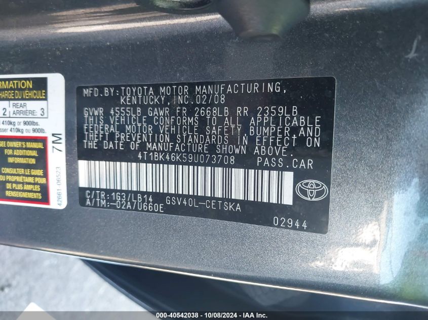 4T1BK46K59U073708 2009 Toyota Camry Se/Le/Xle