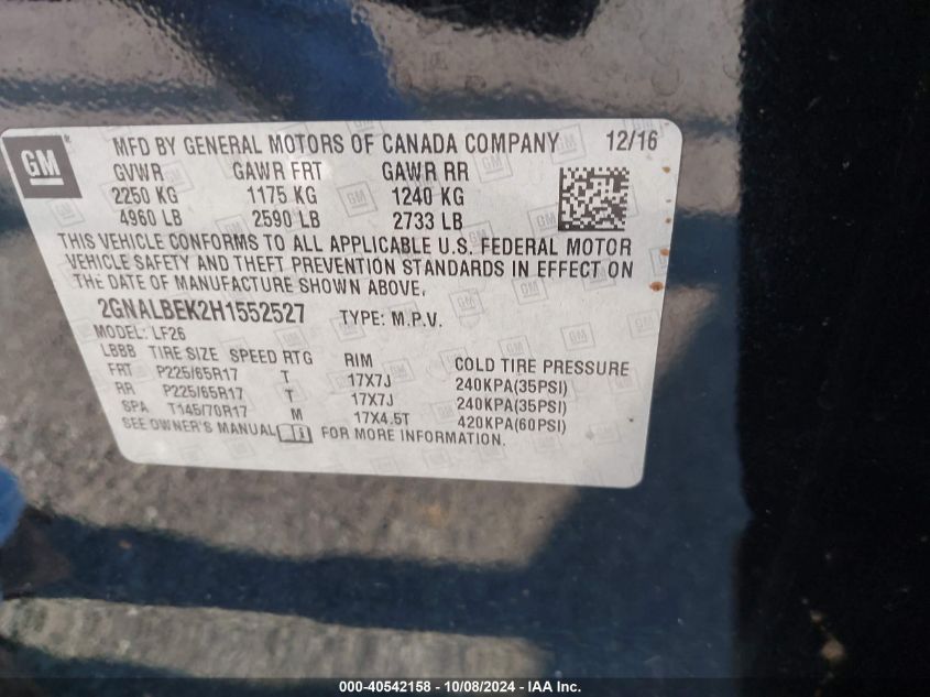 VIN 5NPE24AFXKH742602 2017 CHEVROLET EQUINOX no.9