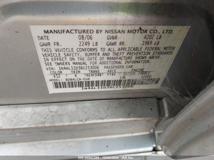 1N4AL11D36C253006 2006 Nissan Altima 2.5 S