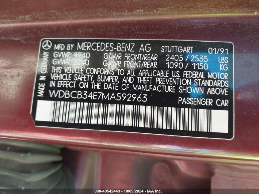 WDBCB34E7MA592963 1991 Mercedes-Benz 350 Sd