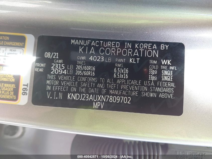 KNDJ23AUXN7809702 2022 Kia Soul Lx