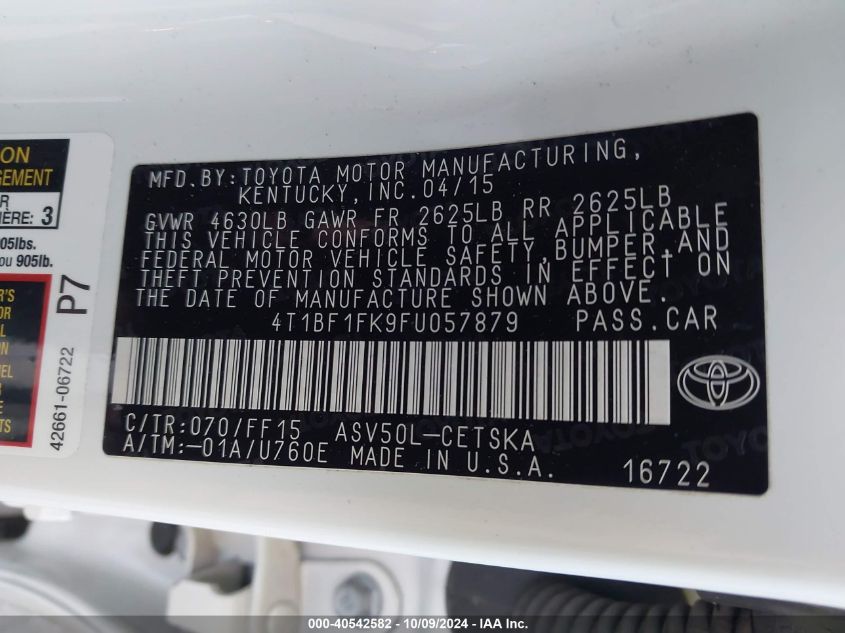 4T1BF1FK9FU057879 2015 Toyota Camry Le/Xle/Se/Xse