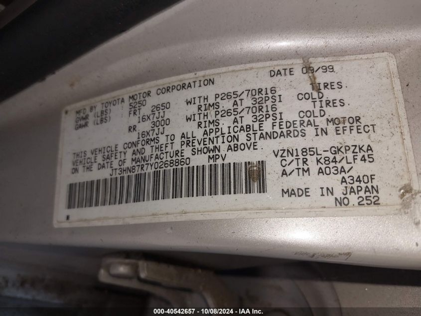 JT3HN87R7Y0268860 2000 Toyota 4Runner Limited V6