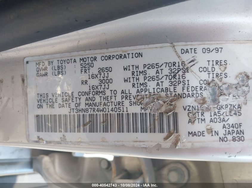 JT3HN87R4W0140511 1998 Toyota 4Runner Sr5 V6 Limited