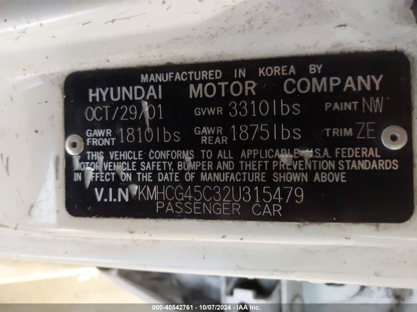 KMHCG45C32U315479 2002 Hyundai Accent Gl