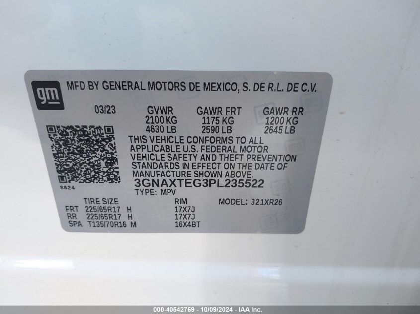 3GNAXTEG3PL235522 2023 Chevrolet Equinox Awd 2Fl