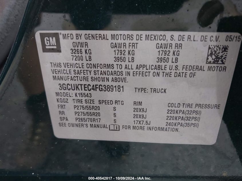 3GCUKTEC4FG389181 2015 Chevrolet Silverado K1500 High Country