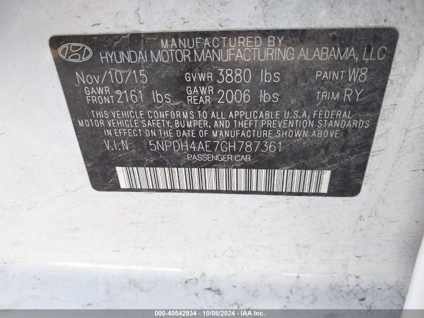 5NPDH4AE7GH787361 2016 Hyundai Elantra Se/Sport/Limited