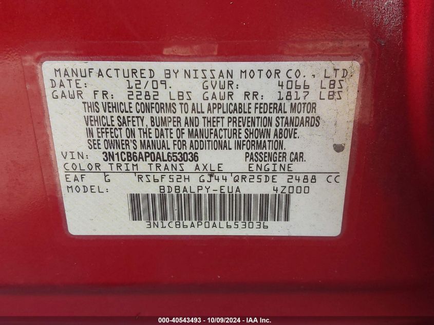 3N1CB6AP0AL653036 2010 Nissan Sentra Se-R Spec V