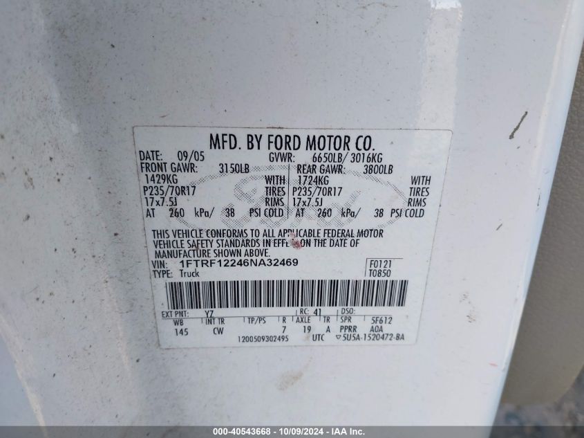 1FTRF12246NA32469 2006 Ford F150