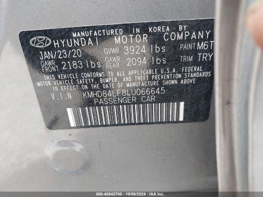 KMHD84LF8LU066645 2020 Hyundai Elantra Sel