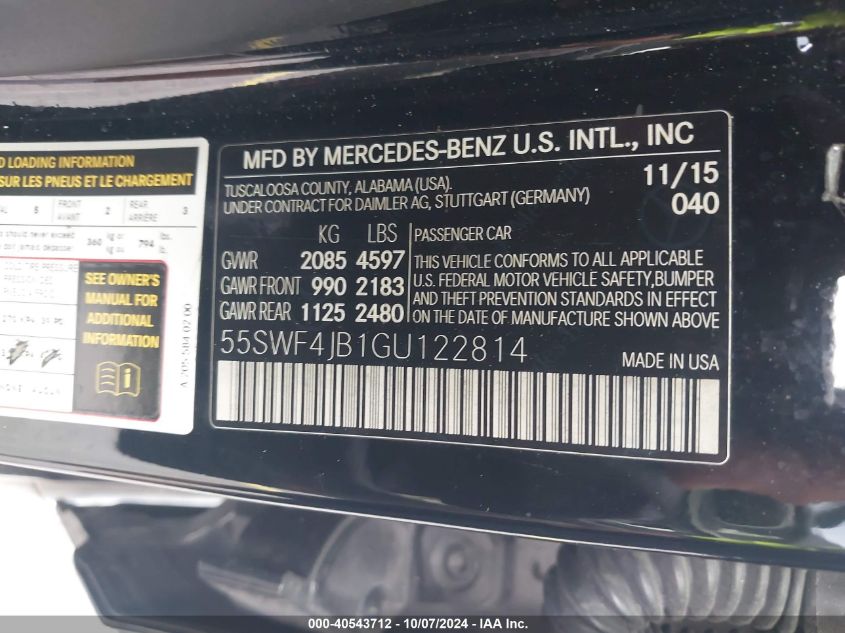 55SWF4JB1GU122814 2016 Mercedes-Benz C 300 Luxury/Sport