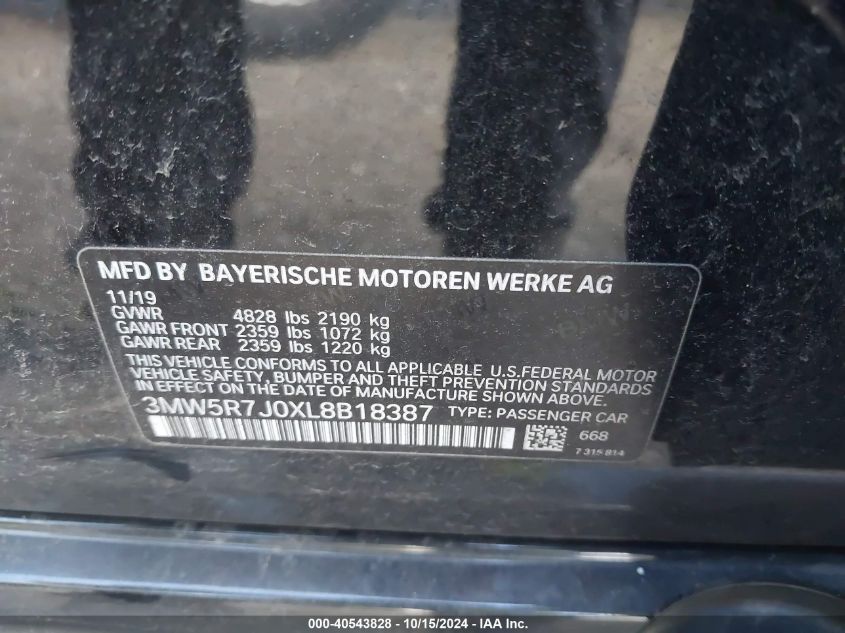 2020 BMW 330I XDRIVE VIN: 3MW5R7J0XL8B18387