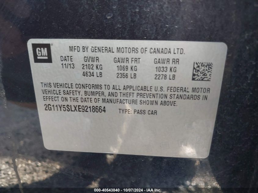 2G11Y5SLXE9218664 2014 Chevrolet Impala 1Ls