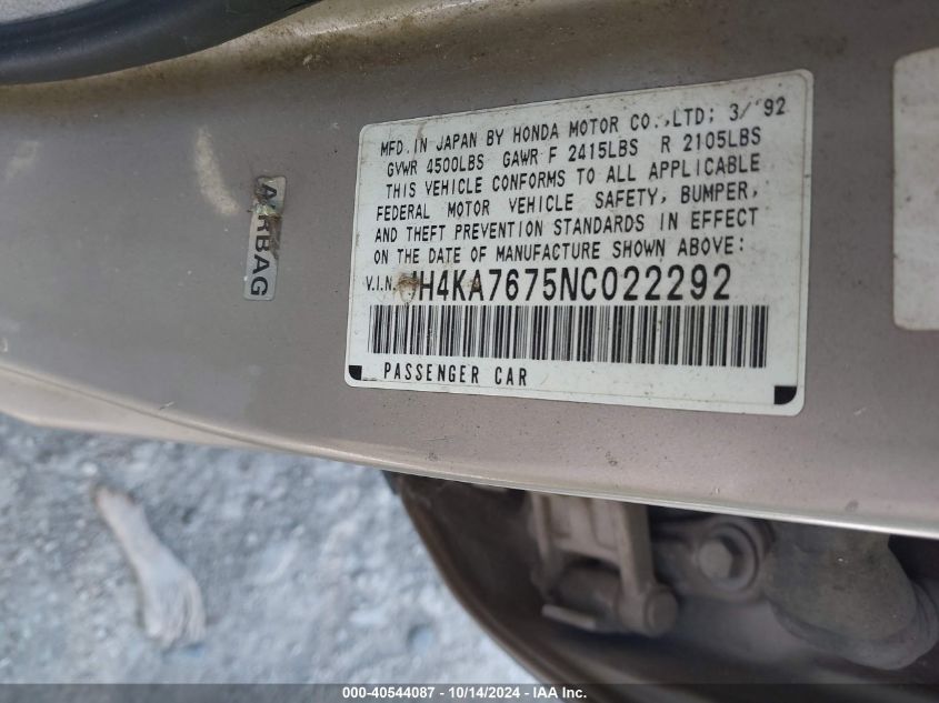 1992 Acura Legend Ls VIN: JH4KA7675NC022292 Lot: 40544087