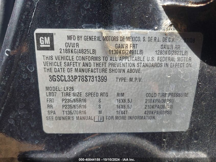 2008 Saturn Vue 4-Cyl Xe VIN: 3GSCL33P78S731399 Lot: 40544158