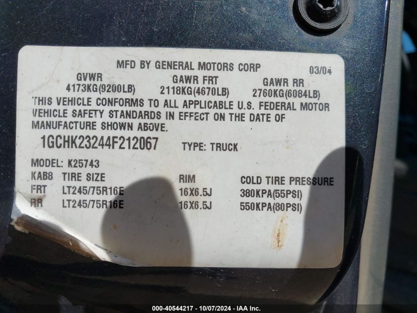 1GCHK23244F212067 2004 Chevrolet Silverado 2500Hd Ls