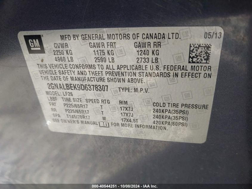 2GNALBEK9D6378307 2013 Chevrolet Equinox Ls