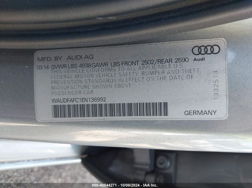 2014 Audi A6 2.0T Premium VIN: WAUDFAFC1EN136992 Lot: 40544271