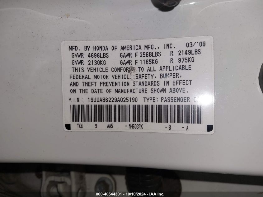 19UUA86229A025190 2009 Acura Tl 3.5