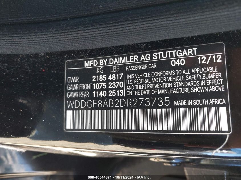 2013 Mercedes-Benz C 300 Luxury 4Matic/Sport 4Matic VIN: WDDGF8AB2DR273735 Lot: 40544371