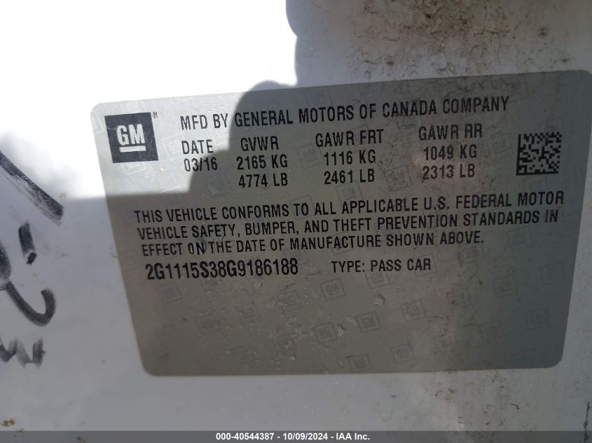 2G1115S38G9186188 2016 Chevrolet Impala 2Lt