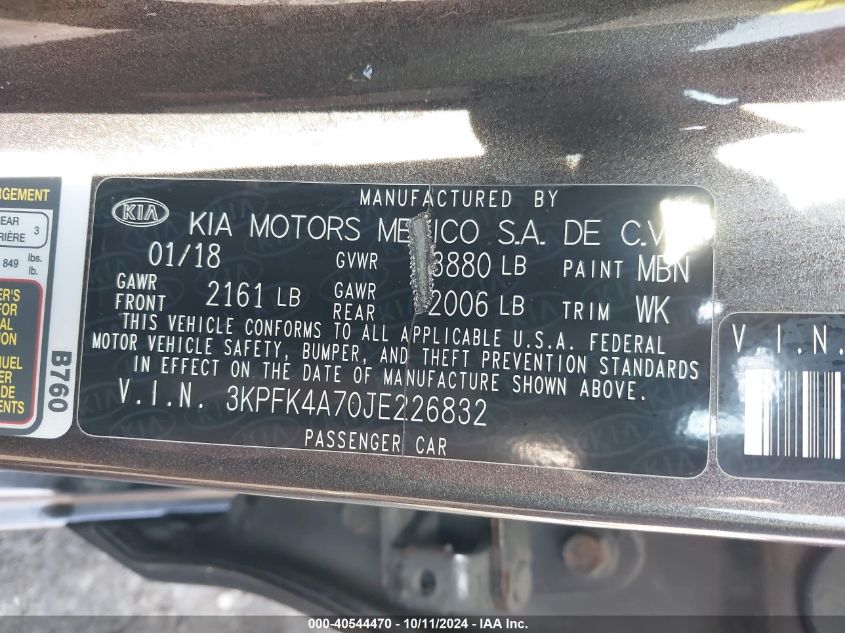 3KPFK4A70JE226832 2018 Kia Forte Lx