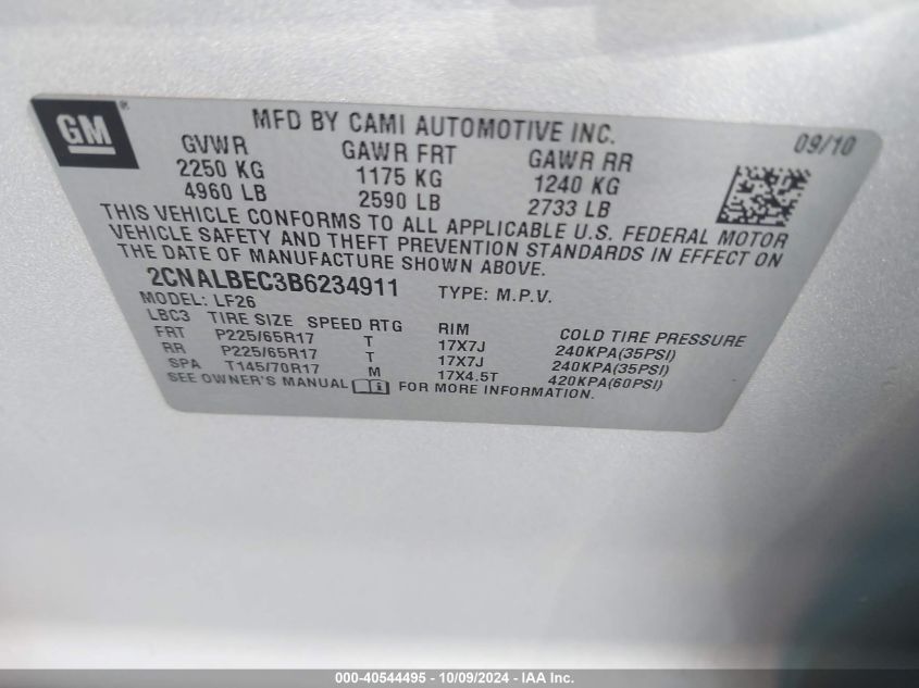 2CNALBEC3B6234911 2011 Chevrolet Equinox Ls