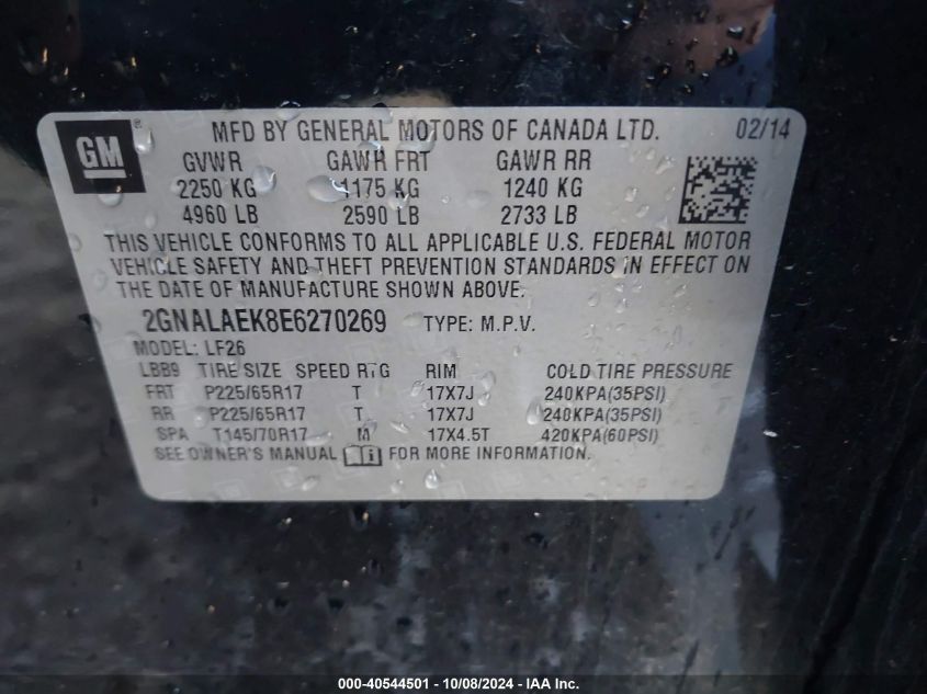 2GNALAEK8E6270269 2014 Chevrolet Equinox Ls