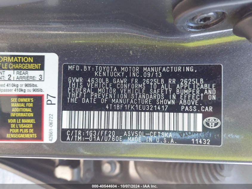 4T1BF1FK1EU321417 2014 Toyota Camry Se