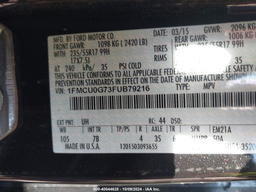 1FMCU0G73FUB79216 2015 Ford Escape Se