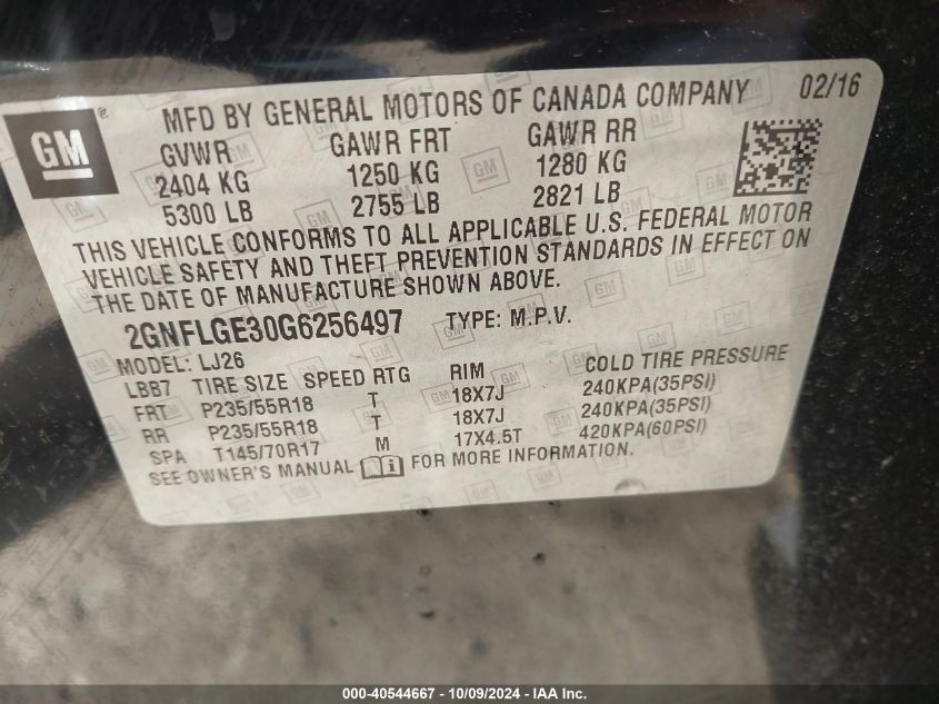 2GNFLGE30G6256497 2016 Chevrolet Equinox Ltz