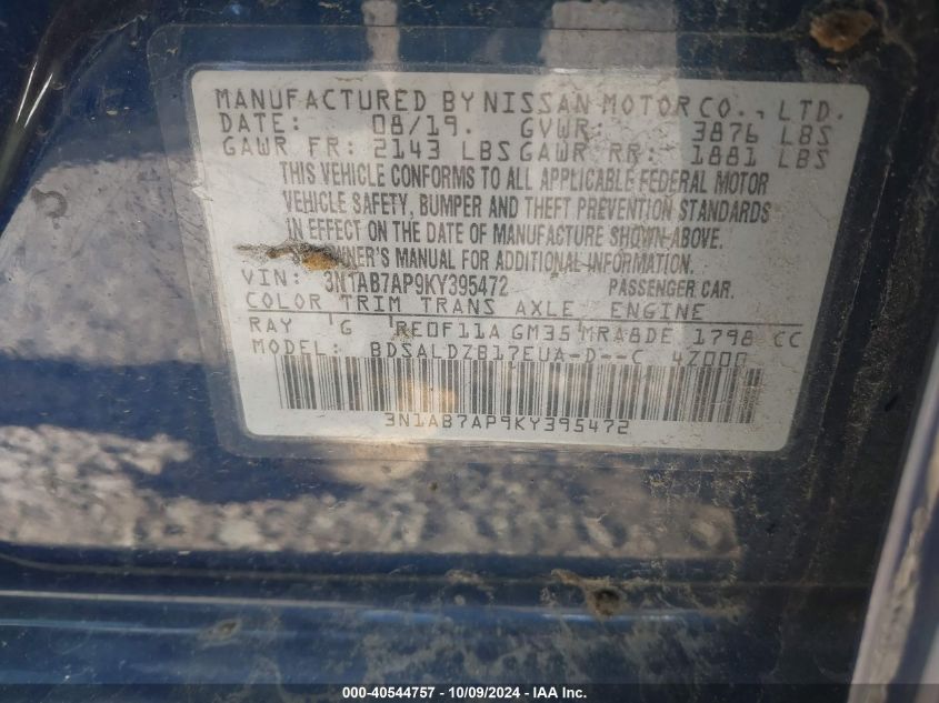 3N1AB7AP9KY395472 2019 Nissan Sentra Sv