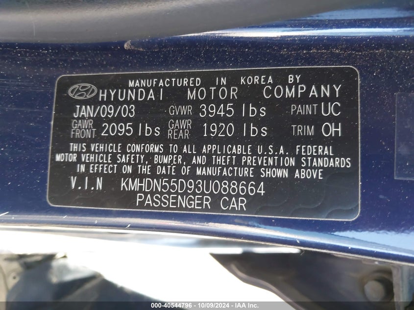 KMHDN55D93U088664 2003 Hyundai Elantra Gls/Gt