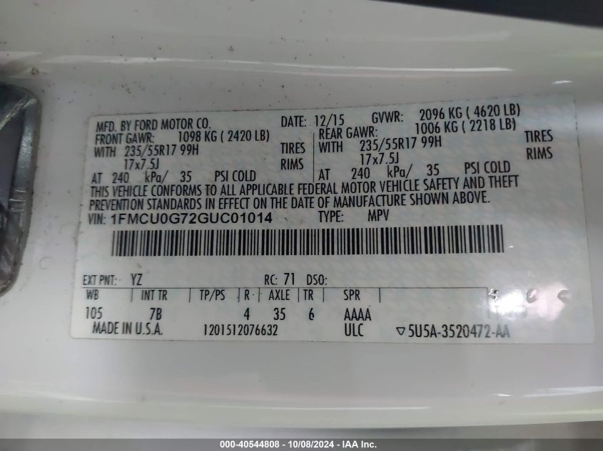 1FMCU0G72GUC01014 2016 Ford Escape Se