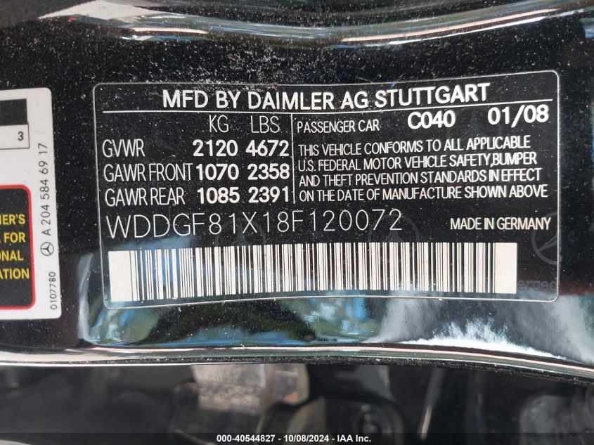 WDDGF81X18F120072 2008 Mercedes-Benz C 300 4Matic