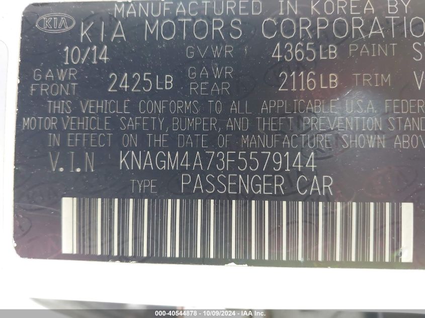 KNAGM4A73F5579144 2015 Kia Optima Lx