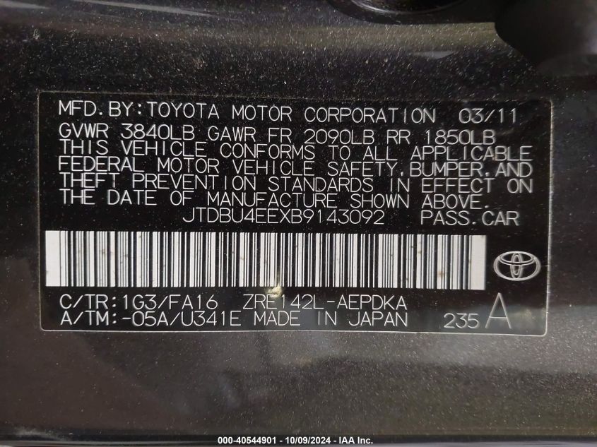 JTDBU4EEXB9143092 2011 Toyota Corolla