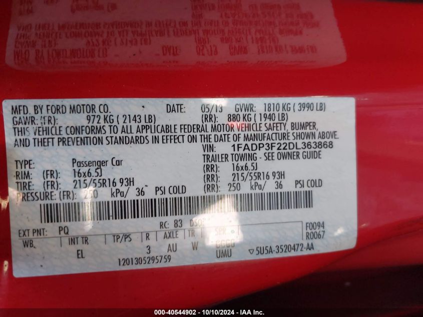 1FADP3F22DL363868 2013 Ford Focus Se