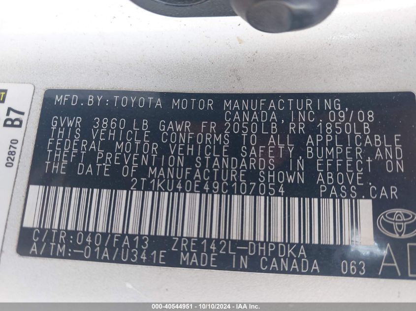 2T1KU40E49C107054 2009 Toyota Matrix