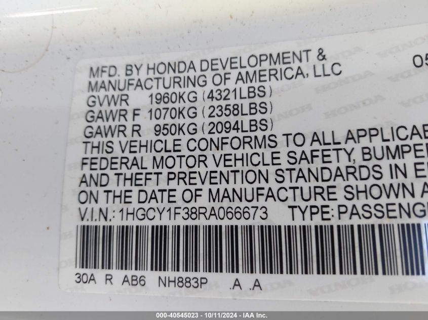 1HGCY1F38RA066673 2024 Honda Accord Ex