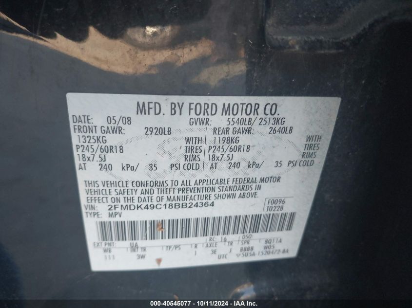 2FMDK49C18BB24364 2008 Ford Edge Limited