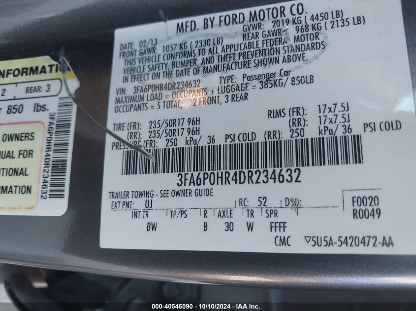 2013 FORD FUSION SE - 3FA6P0HR4DR234632