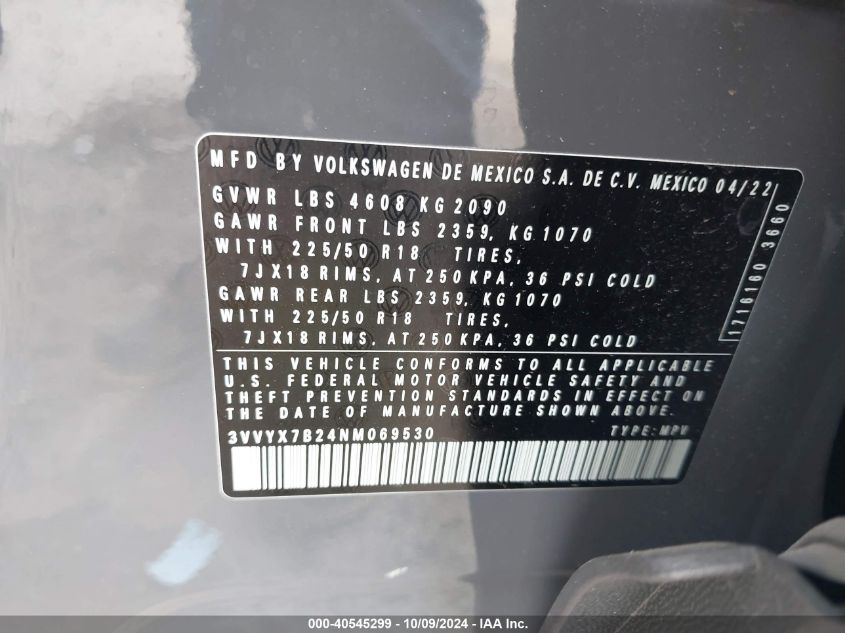 3VVYX7B24NM069530 2022 Volkswagen Taos 1.5T Se