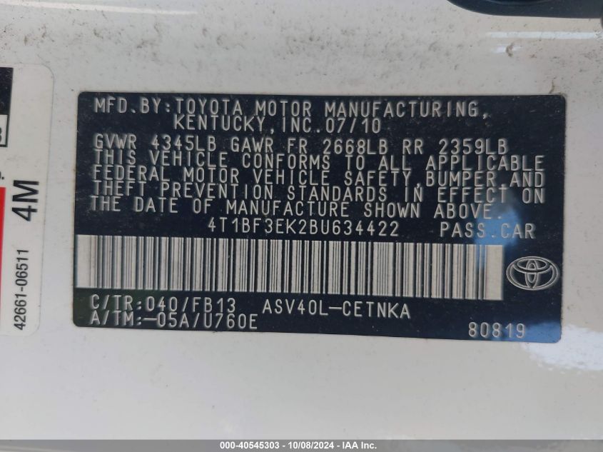 4T1BF3EK2BU634422 2011 Toyota Camry Se/Le/Xle