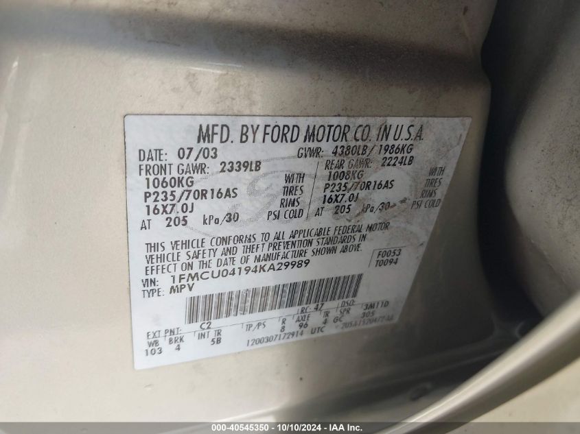 1FMCU04194KA29989 2004 Ford Escape Limited