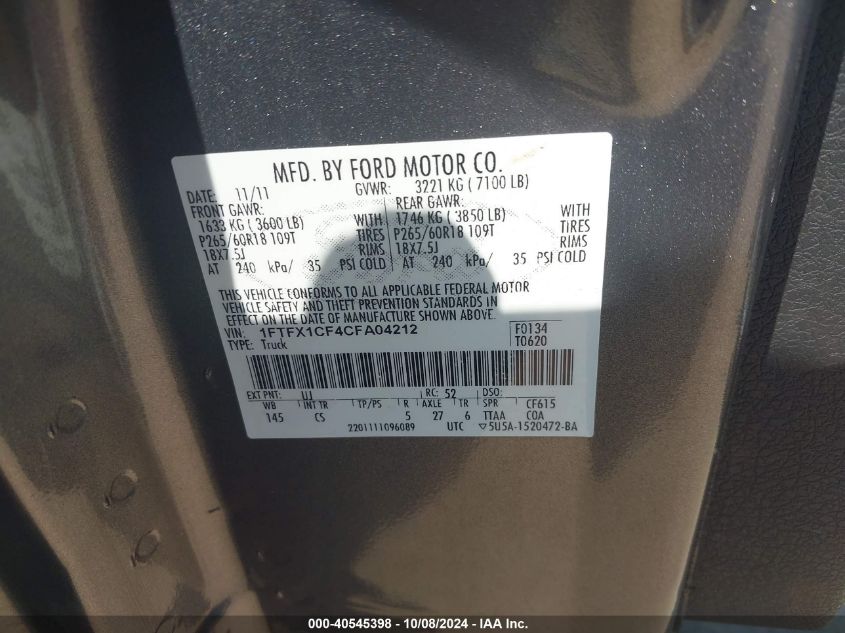 1FTFX1CF4CFA04212 2012 Ford F-150 Stx